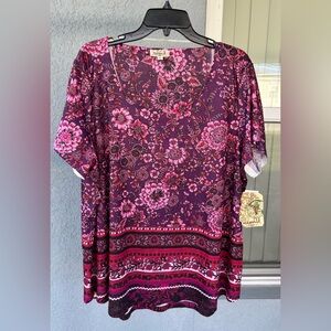 One World Live & Let Live Women’s Floral Embellished Stretchy Popover Top 3X